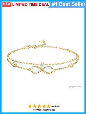 14K Gold Plated Heart Bracelet Infinity Double-Layer Chain Diamond Gift